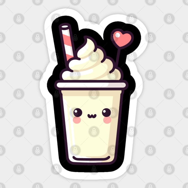 Kawaii Vanilla Milkshake Ice Cream with a Heart | Cute Kawaii Design for Ice Cream Lovers Sticker by Nora Liak